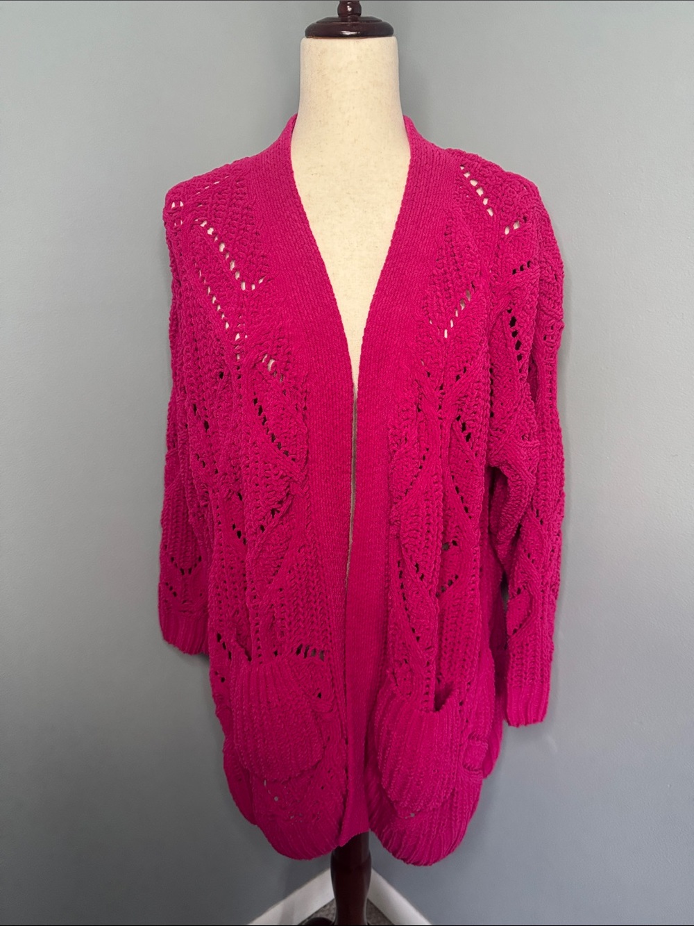 Terra & Sky Women’s Pink Cable Knit Cardigan Sweater Sz 0X (14W)